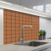 KitchenYeah Keuken achterwand 100x80 cm - Spatscherm zelfklevend Plaid - Patroon - Vierkant - Bruin - Muurbeschermer - Spatwand fornuis