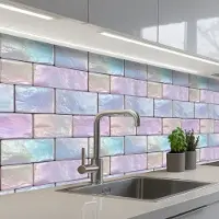 KitchenYeah Keuken achterwand 300x80 cm - Spatscherm zelfklevend Pastelglans - Steen - Reflectie - Muurbeschermer - Spatwand fornuis