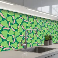 KitchenYeah Keuken achterwand 250x80 cm - Spatscherm zelfklevend Peren - Groen - Roze - Muurbeschermer - Spatwand fornuis