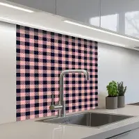 KitchenYeah Keuken achterwand 80x80 cm - Spatscherm zelfklevend Plaid - Patroon - Roze - Zwart - Muurbeschermer - Spatwand fornuis