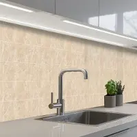 KitchenYeah Keuken achterwand 350x60 cm - Spatscherm zelfklevend Marmer - Tegels - Beige - Muurbeschermer - Spatwand fornuis