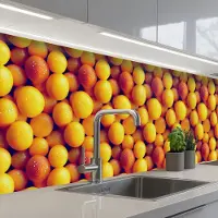 KitchenYeah Keuken achterwand 250x60 cm - Spatscherm zelfklevend Vrucht - Waterdruppels - Oranje - Muurbeschermer - Spatwand fornuis