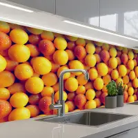 KitchenYeah Keuken achterwand 250x80 cm - Spatscherm zelfklevend Vrucht - Waterdruppels - Oranje - Muurbeschermer - Spatwand fornuis