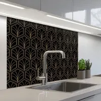 KitchenYeah Keuken achterwand 100x80 cm - Spatscherm zelfklevend Pijlvorm - Waaier - Goud - Muurbeschermer - Spatwand fornuis