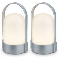 B.K.Licht Asa - Set van 2 Oplaadbare Tafellampen - snoerloze lamp - dimbaar - kampeerlamp - tentlamp - 50 Lm - voor binnen en buiten - 9 x 8 x 15,5 cm - chroom
