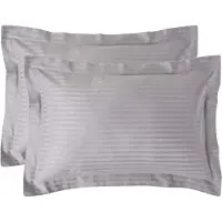 Homescapes Satijn Streep Katoen Kussensloop 50x75 cm met Sierrand – Set van 2 – Zilvergrijs – 100% Egyptisch Katoen Satijn – Draaddichtheid 330