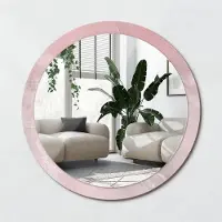 Wallfluent Bedrukte Ronde Spiegel - Ronde Spiegel Met Decoratie Roze Steen - 100 cm / 86 cm - Roze - Roze Ronde Spiegel Lijst Met Print - Badkamerspiegel - Gangspiegel - Eetkamer - Montageset
