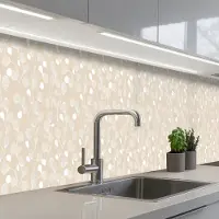 KitchenYeah Keuken achterwand 500x60 cm - Spatscherm zelfklevend Bladeren - Patroon - Beige - Wit - Muurbeschermer - Spatwand fornuis