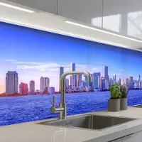 KitchenYeah Keuken achterwand 250x80 cm - Spatscherm zelfklevend Skyline - Blauw - Wolkenkrabbers - Stad - Muurbeschermer - Spatwand fornuis