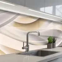 KitchenYeah Keuken achterwand 300x60 cm - Spatscherm zelfklevend Golven - Abstract - Beige - Muurbeschermer - Spatwand fornuis