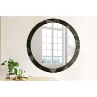 Wallfluent Bedrukte Ronde Spiegel - Ronde Spiegel Met Print Abstract Zwart - 90 cm / 76 cm - Zwart - Zwart Ronde Wandspiegel Met Print - Badkamerspiegel - Gangspiegel - Eetkamer - Wandmontage