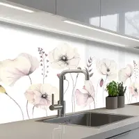KitchenYeah Keuken achterwand 200x80 cm - Spatscherm zelfklevend Bloemen - Pastel - Planten - Wit - Muurbeschermer - Spatwand fornuis