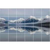 Wallfluent Tegelstickers - Berglandschap Met Weerspiegeling Stickers Voor Op Tegels - Set van 24 stuks 10 x 10 cm - Blauw Keuken Tegelstickers - Mozaïek Landschappen Tegelfolie Badkamer