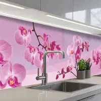 KitchenYeah Keuken achterwand 300x60 cm - Spatscherm zelfklevend Bloemen - Orchidee - Roze - Muurbeschermer - Spatwand fornuis