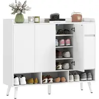 HOMCOM Schoenenkast MDF, grenenhout 120L x 35B x 100H cm Wit