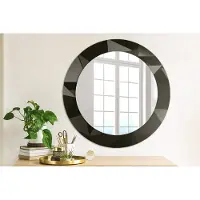 Wallfluent Bedrukte Ronde Spiegel - Ronde Spiegel Met Bedrukte Lijst Abstract Zwart - 60 cm / 46 cm - Zwart - Zwart Ronde Spiegel Met Decoratie - Badkamerspiegel - Gangspiegel - Eetkamer - Montageset