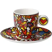 Goebel - Romero Britto | Kop en schotel Espresso All We Need is Love | Porselein - 12cm - 100ml - 2 stuks