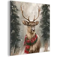 MuchoWow Aluminium schilderij 50x50 cm - Wanddecoratie metaal - Winter - Bos - Rendier - Donker - Metalen muurdecoratie woonkamer - Decoratie industrieel - Foto op dibond - Industriële accessoires slaapkamer