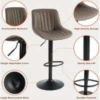 Novi at Home Verstelbare draaibare barkrukken set van 4 | PU leren stoelen met rugleuning | Moderne armloze barstoelen voor keukeneiland, bar, pub, restaurant | Zwarte design stoelen
