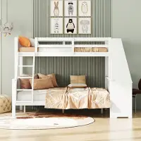 Merax 90x200cm - 140x200cm stapelbed - kinderbed - met bureau - grote opbergruimte - hoge reling - wit - zonder matras