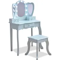 Teamson Kids Houten Kaptafel Kinderen - Hartvormig - LED Lichten - Tafel en Stoel Set - Blauw