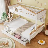 OKWISH Hoogslaper - 90x200 & 140x200 - Kinderbed met Rausfallschutz en Twee Lades - Hout - Wit