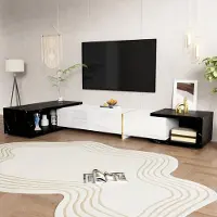 OKWISH TV meubel - Lowboard Met Draaiende Functie En Flexibele Lengte - Stijlvol TV-Meubel Voor Woonkamer - 140-260 x 40 x 30 cm - MDF + Spaanplaat - Zwart + Wit
