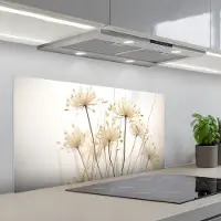 KitchenYeah Spatscherm 100x50 cm - Zelfklevende achterwand Bloemen - Wit - Zonlicht - Keuken muurbeschermer - Spatwand fornuis