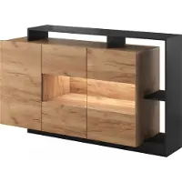 Vente-unique Buffetkast met 3 deuren en 3 nissen - Met ledverlichting - Natuurlijk en antraciet - IDESIA