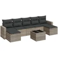 vidaXL 8-delige Loungeset met kussens poly rattan lichtgrijs