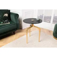 Invicta Ronde bijzettafel ABSTRACT 60cm messing goud metalen poten zwart glas handgemaakt - 43495