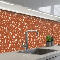 KitchenYeah Keuken achterwand 400x60 cm - Spatscherm zelfklevend Terrazzo - Patroon - Klei - Muurbeschermer - Spatwand fornuis