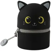 Itotal Mini silicone pencil case Zwarte Kat Zachte siliconen etui voor school, uitbreidbaar met contourvorm 6.0x6.0x8.5cm 53gr