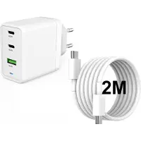 Ntech USB-C Adapter 65W met USB-C naar USB-C Oplader Kabel 2 Meter - Snellader
