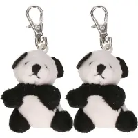 Nature Planet sleutelhanger - 2x - pluche panda knuffel dier - 5 cm - tassen clips - kleine diertjes