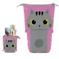 Itotal Pop-up Pecil Case GREY CAT Grijze Kat etui voor school, uitbreidbaar 13.5x6.0x19.0cm