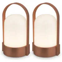 B.K.Licht Asa - Set van 2 Oplaadbare Tafellampen - snoerloze lamp - dimbaar - kampeerlamp - tentlamp - 50 Lm - voor binnen en buiten - 9 x 8 x 15,5 cm - bruin
