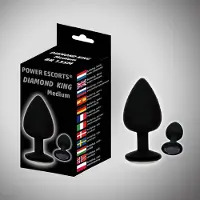 Power Escorts - Diamond king plug Medium - Zwarte met zwarte steen -8 x 3,5 cm - BR135M