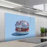 KitchenYeah Spatscherm 100x65 cm - Zelfklevende achterwand Glitters - Hamburger - Blauw - Keuken muurbeschermer - Spatwand fornuis