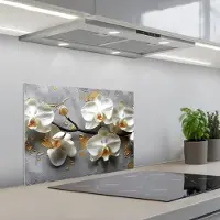 KitchenYeah Spatscherm 60x45 cm - Zelfklevende achterwand Bloemen - Orchidee - Abstract - Modern - Keuken muurbeschermer - Spatwand fornuis