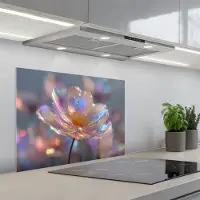 KitchenYeah Spatscherm 70x55 cm - Zelfklevende achterwand Bloem - Transparant - Pastelkleuren - Druppels - Keuken muurbeschermer - Spatwand fornuis