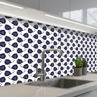 KitchenYeah Keuken achterwand 200x60 cm - Spatscherm zelfklevend Oceaan - Vis - Blauw - Wit - Muurbeschermer - Spatwand fornuis