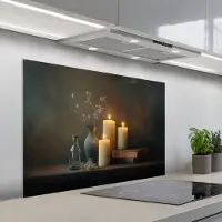KitchenYeah Spatscherm 100x65 cm - Zelfklevende achterwand Kaarsen - Stilleven - Rustiek - Boeken - Keuken muurbeschermer - Spatwand fornuis