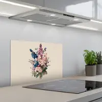 KitchenYeah Spatscherm 60x40 cm - Zelfklevende achterwand Boeket - Beige - Harmonieus - Subtiel - Keuken muurbeschermer - Spatwand fornuis