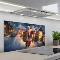 KitchenYeah Spatscherm 100x50 cm - Zelfklevende achterwand Kerstman - Dorp - Hert - Donker - Keuken muurbeschermer - Spatwand fornuis