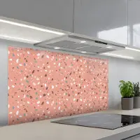 KitchenYeah Spatscherm 120x60 cm - Zelfklevende achterwand Terrazzo - Patroon - Kleurrijk - Roze - Blauw - Keuken muurbeschermer - Spatwand fornuis