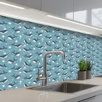 KitchenYeah Keuken achterwand 250x80 cm - Spatscherm zelfklevend Klein - Oceaan - Walvis - Zeester - Muurbeschermer - Spatwand fornuis