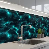 KitchenYeah Keuken achterwand 200x80 cm - Spatscherm zelfklevend Turquoise - Bliksem - Wolken - Muurbeschermer - Spatwand fornuis