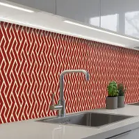 KitchenYeah Keuken achterwand 400x60 cm - Spatscherm zelfklevend Rood - Beige - Patroon - Lijnen - Muurbeschermer - Spatwand fornuis