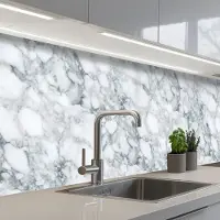 KitchenYeah Keuken achterwand 250x80 cm - Spatscherm zelfklevend Mozaïek - Marmer print - Wit - Onregelmatig - Muurbeschermer - Spatwand fornuis
